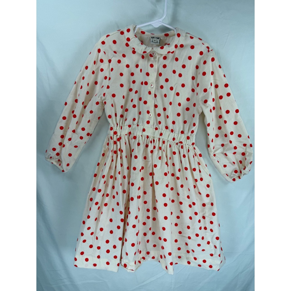 Bonton Frida Girls Cream Red Polka Dot Corduroy Dress Organic Cotton Size 6